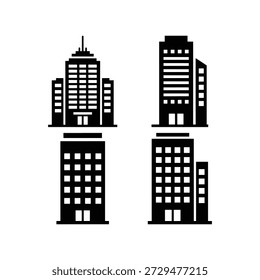 Office building silhouette icons bundle set