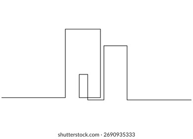 Office building single line art minimalist outline drawing isolated on white background