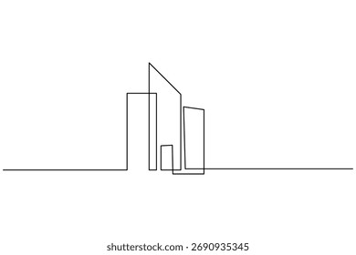Office building single line art minimalist outline drawing isolated on white background