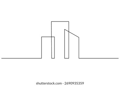 Desenho de contorno minimalista de arte de linha única de edifício de escritórios isolado sobre fundo branco