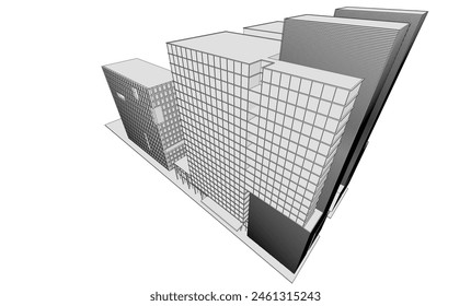 Dibujo de edificio de oficinas 3d renderizado