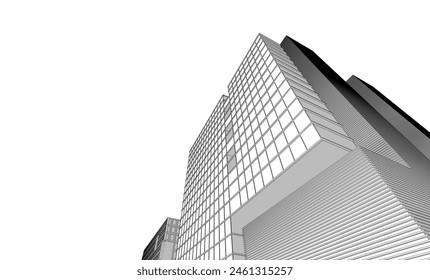 Office building sketch 3d rendering