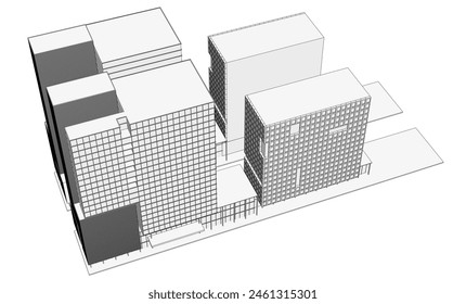 Office building sketch 3d rendering