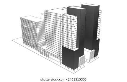 Dibujo de edificio de oficinas 3d renderizado