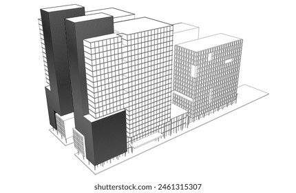 Dibujo de edificio de oficinas 3d renderizado