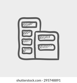 Office building sketch icon for web and mobile. Hand drawn vector dark grey icon on light grey background.