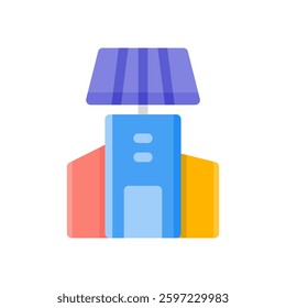 office building with solar panels flat icon illustration