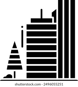 Office building solid glyph vector illustration