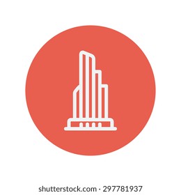 Office building thin line icon for web and mobile minimalistic flat design. Vector white icon inside the red circle.