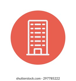 Office building thin line icon for web and mobile minimalistic flat design. Vector white icon inside the red circle
