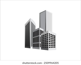 office building with trees and parking. Business center with glass windows or mall on the background of the city