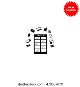 Office building vector icon isolated on white background.