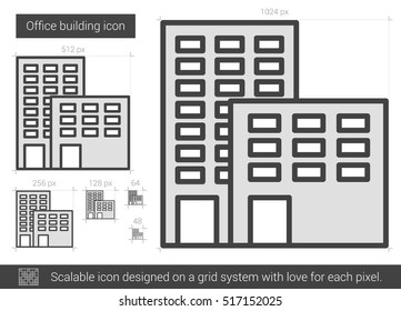 Office Building Vector Line Icon Isolated On White Background. Office Building Line Icon For Infographic, Website Or App. Scalable Icon Designed On A Grid System.