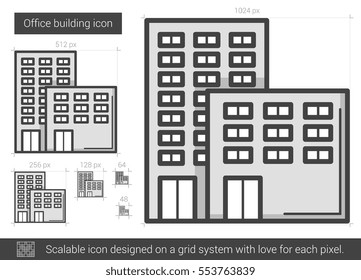 Office building vector line icon isolated on white background. Office building line icon for infographic, website or app. Scalable icon designed on a grid system.