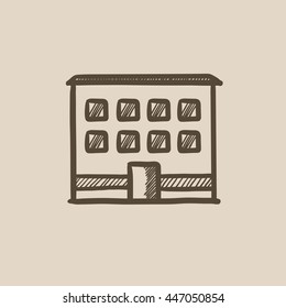 Icono de esbozo vectorial de creación de Office aislado en segundo plano. Icono de creación de Office dibujado a mano. Icono de esbozo de Office building para infografía, sitio web o aplicación.