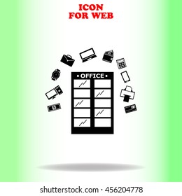 Office building web icon. Black illustration on white background