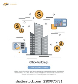 Office buildings, downtown, business center flat contour style vector illustration