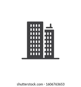 Office buildings facade vector icon. filled flat sign for mobile concept and web design. Hotel buildings architecture glyph icon. Symbol, logo illustration. Vector graphics
