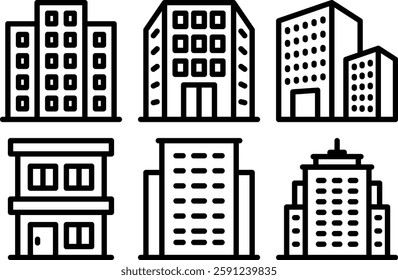 Office buildings and real estate business icon set
