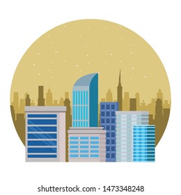 Office buildings and skyscraper real estates in the city round icon ,vector illustration graphic design.