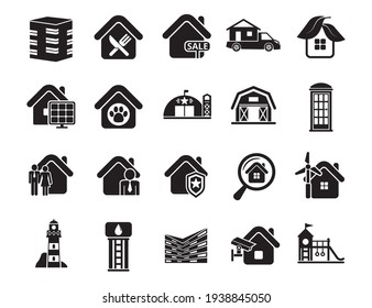 Office buildings vector icons set, architectural building modern solid symbol collection, Set includes icons as skyscraper, filled style pictogram pack. Signs, logo illustration.