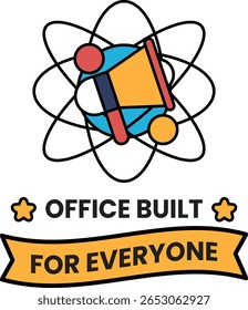 O Office construído para todos é o logotipo de uma empresa que fornece material de escritório. O logotipo tem um sino e um globo, simbolizando a comunicação e o alcance global