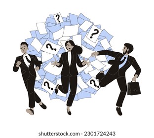 Office Bureaucracy with Man and Woman Character Escaping from Loads of Paperwork Vector Illustration