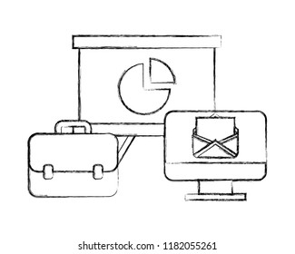 office business briefcase board presentation and computer email
