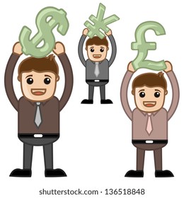 Office and Business Cartoon Character Vector  Illustration - Various Currency Concepts