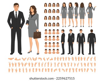 Office and business characters constructor, businesswoman and businessman people vector illustrations isolated set