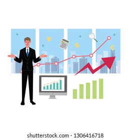 Office Business Concept Businessman Illustration City