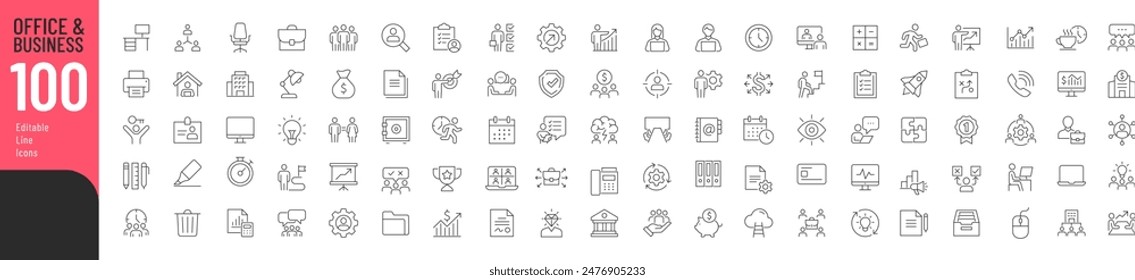 

Office and Business Editable Icons set. Vector illustration in modern thin line style of business related icons: teamwork, documents, devices, and more. Pictograms and infographics for mobile apps.
