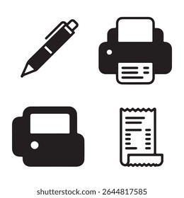 Office  Business Essentials: Pen, Printer, Camera, and Receipt Icons