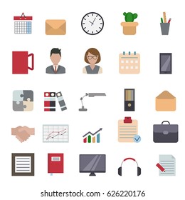 Office and business flat design icons set.