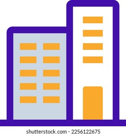 Office business icon with purple and orange duotone style. Modern, computer, work, table, desk, technology, design. Vector illustration