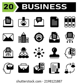 Office Business Icon Set Include Laptop, Document, Office, Work, Device, Filed, Id Card, Badge, Identification, Id, Card, Chat, Message, Email, File, List, Folder, Files, Binders, Mails, Letter