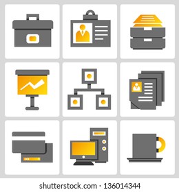 office and business icon set, vector, gold color theme