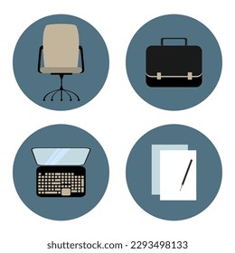 Iconos de Office y de negocios. Ilustración vectorial plana.