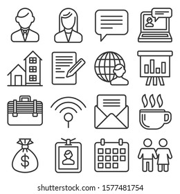 Office and Business Icons Set on White Background. Line Style Vector
