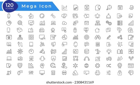Office and Business line icons set. Business people outline icons collection. Teamwork, human resources, meeting, partnership, work group, success, workspace, computer, desk- stock vector