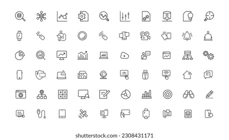 Office and Business line icons set. Business people outline icons collection. Teamwork, human resources, meeting, partnership, work group, success, workspace, computer, desk- stock vector