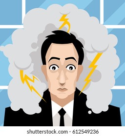 office business man worried with a storm in his head