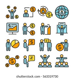 office and business management icons in color style