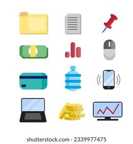 office, business management items set. cartoon simple objects, office equipment, set of isolated icons. vector flat objects.