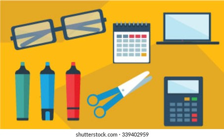 office business objects on yellow background