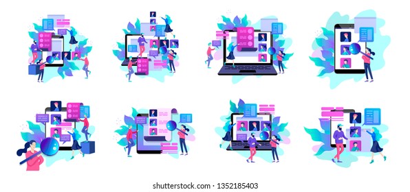 Office business people concept, management and administration. Character people planing, web desidn, businessmen discuss social network, news, social networks. Flat vector illustration.