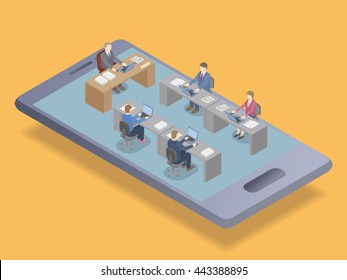 office and business persons on a smart phone, vector illustration