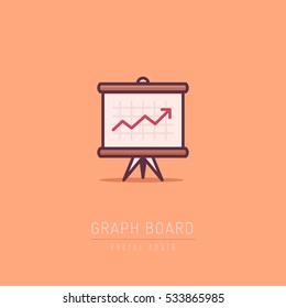 Office business presentation board with graph chart vector icon illustration in flat linework style