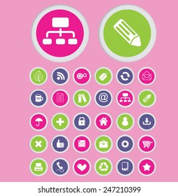 office, business, presentation, ecommerce, interface buttons, icons, signs, illustrations set, vector