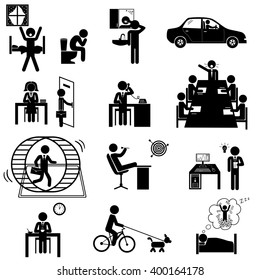 Office business routine life. Vector icons set with sticks